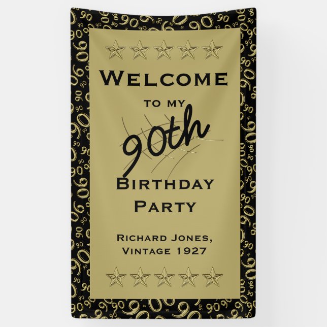 Personalise: Welcome 90th Birthday Party - Black Banner (Vertical)