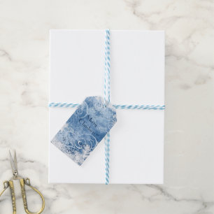 Personalise WHITE CHRISTMAS Frosty Blue Gift Tags