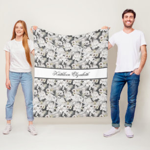 Personalise White Grey Swan Flower Floral Elegant  Fleece Blanket