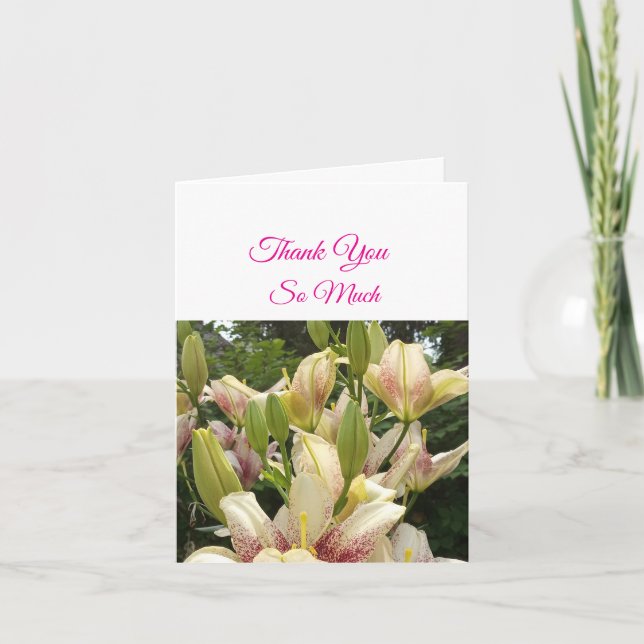 Personalise White Lilies Wedding Thank You Card (Front)