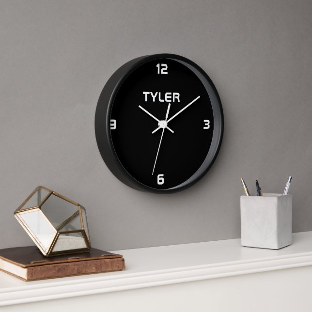 Personalise White Name on Black Clock (Office)