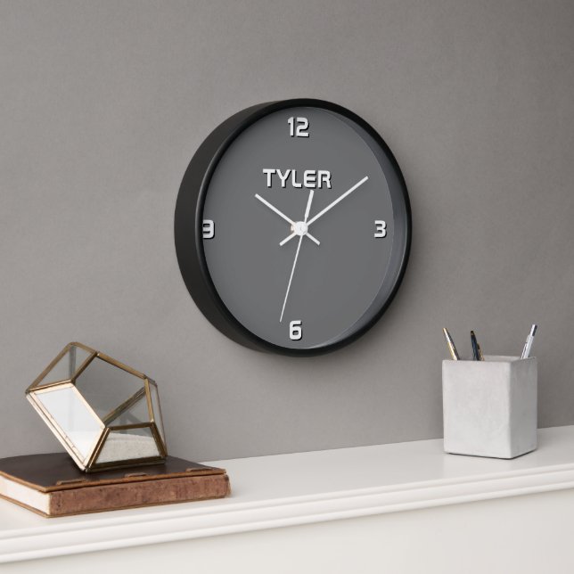 Personalise White Name on Grey Clock (Office)