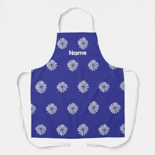 Personalise White Petals Blue Gift     Apron
