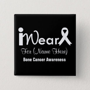 Personalise White Ribbon Bone Cancer 15 Cm Square Badge