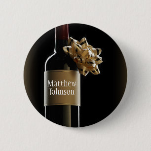 Personalise Wine Bottle with Bow Boss’s Day 6 Cm Round Badge