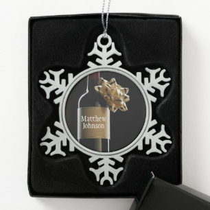 Personalise Wine Bottle with Bow Boss’s Day Snowflake Pewter Christmas Ornament