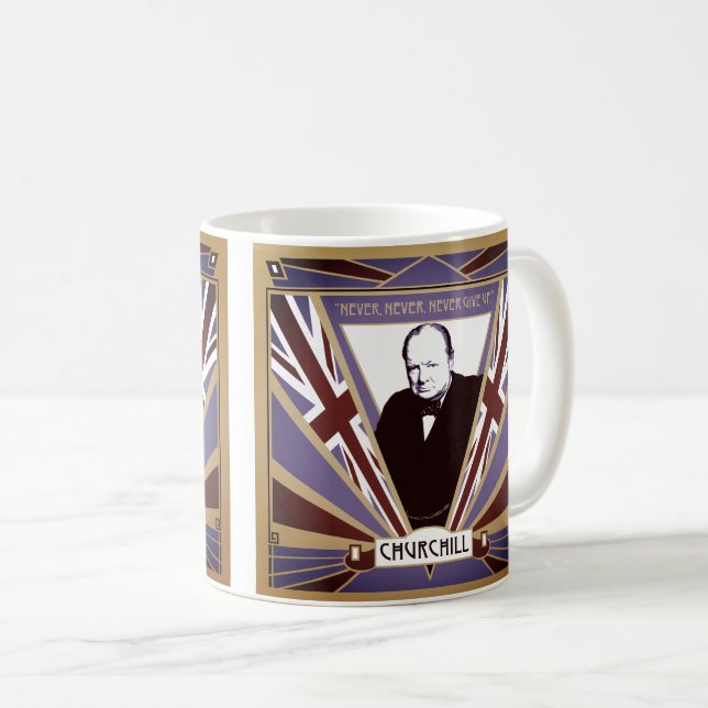 Personalise Winston Churchill art deco Union Jack Coffee Mug (Front Right)