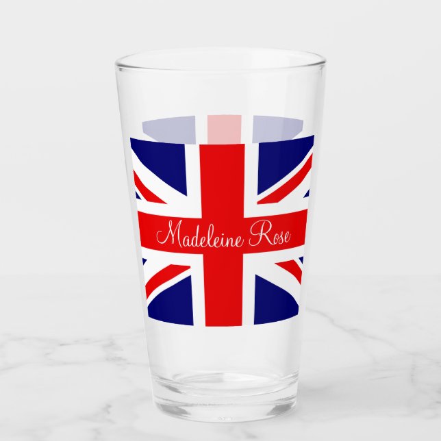 Personalise with a Name British National Flag Glass (Front)
