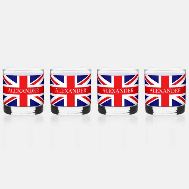 Personalise with a Name British National Flag Whiskey Glass (Front)