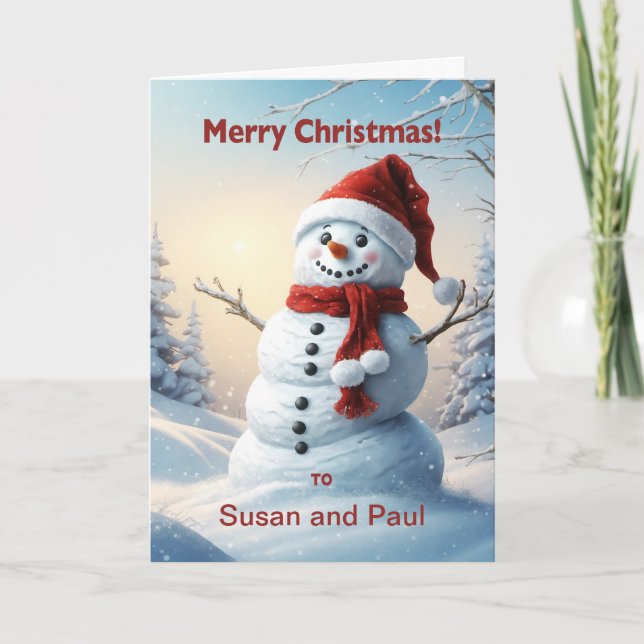 Personalise with a Name Christmas Snowman  Holiday Card (Front)