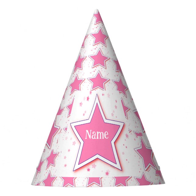 Personalise With A Name Pink STAR  Party Hat (Front)