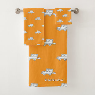 Personalise With Child's Name Funny Car Orange Bath Towel Set