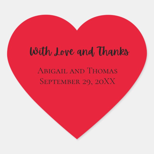 Personalise With Love and Thanks Red Heart Wedding Heart Sticker (Front)