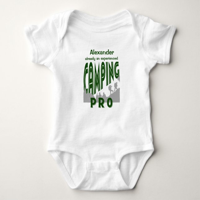 Personalise with name camping pro  baby bodysuit (Front)