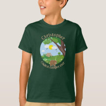 Personalise with name colourful kids camping 