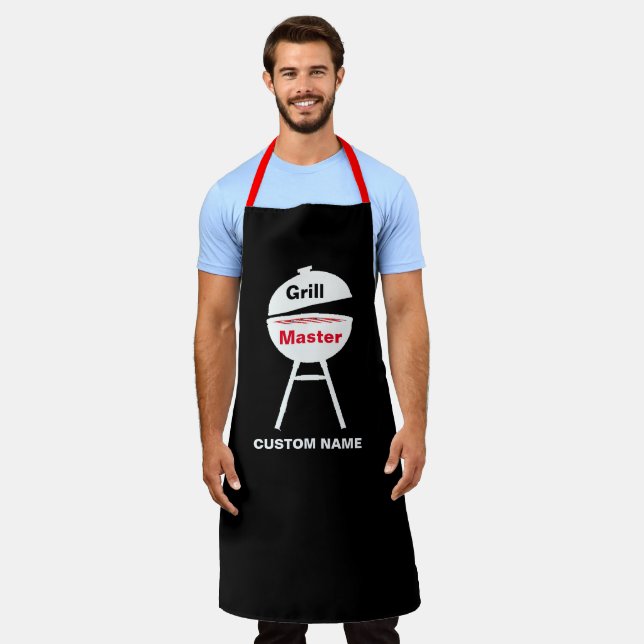 Personalise With Name Grill Black Chef Mens Womens Apron (Worn)
