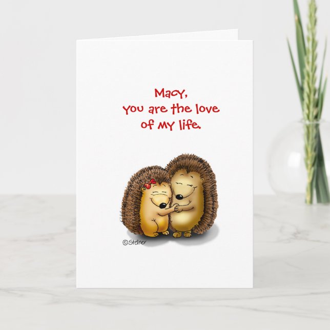 Personalise with name - Hugging Hedgehogs Holiday Card (Front)