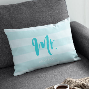 Personalise with Name Mr Preppy Blue Stripes Lumbar Cushion