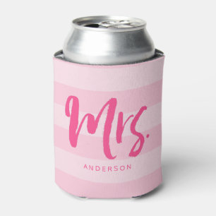 Personalise with Name Preppy Mrs Pink Stripes Can Cooler