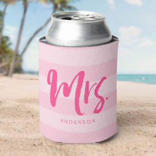 Personalise with Name Preppy Mrs Pink Stripes Can Cooler