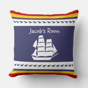 Personalise with name whale + sailboat cushion