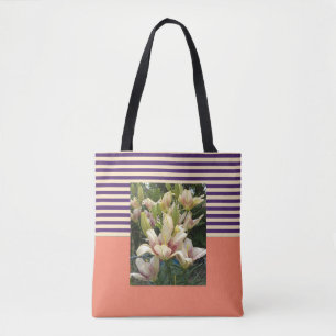 Personalise With Photo Purple Stripe Salmon Tote Bag