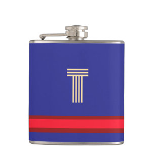 Personalise With Your Initial Blue + Red Stripe Hip Flask