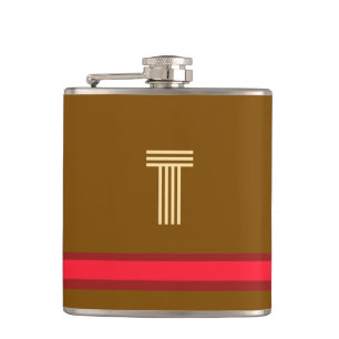 Personalise With Your Initial Brown + Red Stripe Hip Flask