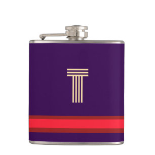 Personalise With Your Initial Purple + Red Stripe Hip Flask
