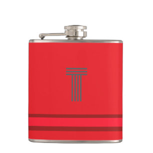 Personalise With Your Initial Red + Red Stripe  Hip Flask