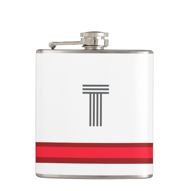 Personalise With Your Initial White + Red Stripe  Hip Flask (Front)