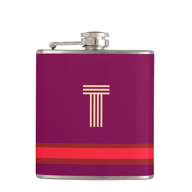 Personalise With Your Initial Wine + Red Stripe  Hip Flask (Front)