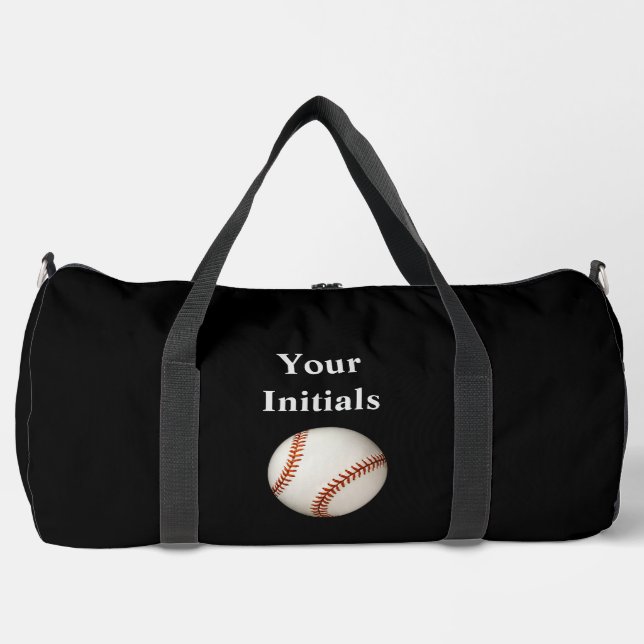 Personalise With Your Initials Black Baseball Ball Duffle Bag (Front)