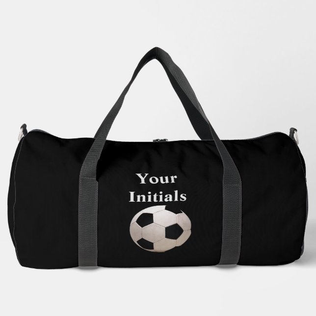 Personalise With Your Initials Black Soccer Ball Duffle Bag (Front)