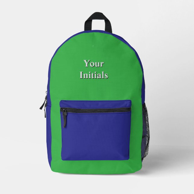 Personalise With Your Initials Blue + Green    Printed Backpack (Front)