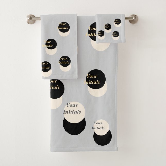 Personalise With Your Initials Offset Lt Grey Fun  Bath Towel Set (Insitu)