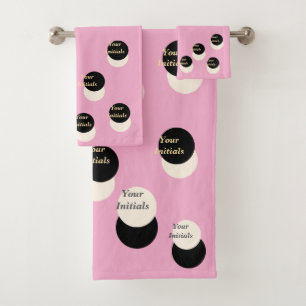 Personalise With Your Initials Offset Pink Fun  Bath Towel Set