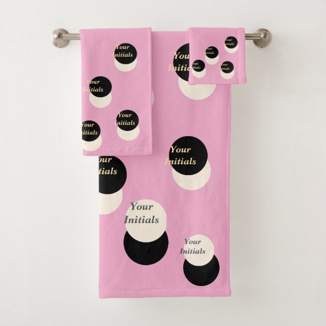 Personalise With Your Initials Offset Pink Fun  Bath Towel Set (Insitu)