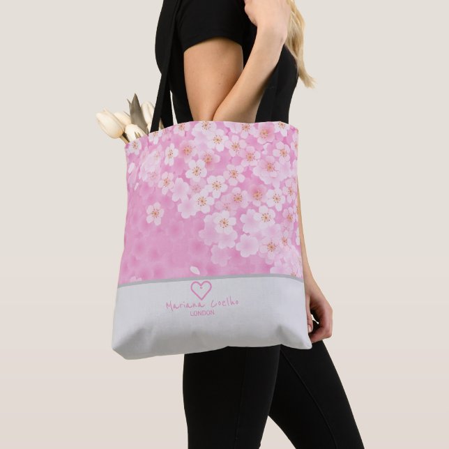 Personalise with your Name and City ♥Sakura Floral Tote Bag (Close Up)