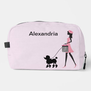 Personalise Woman in pink walking black poodle  Dopp Kit