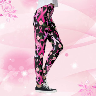 Personalise Words Name Pink Ribbon Breast Cancer Leggings