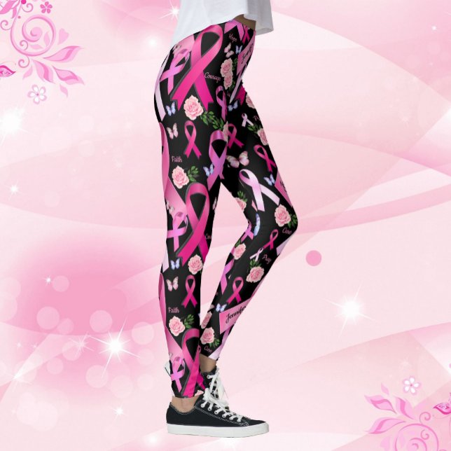 Personalise Words Name Pink Ribbon Breast Cancer Leggings (Creator Uploaded)