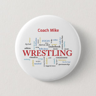 Personalise, Wrestling Coach Thank You in Words 6 Cm Round Badge