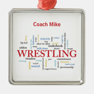 Personalise, Wrestling Coach Thank You in Words Metal Ornament