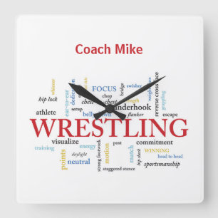 Personalise, Wrestling Coach Thank You in Words Square Wall Clock