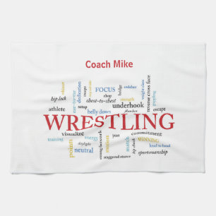 Personalise, Wrestling Coach Thank You in Words Tea Towel