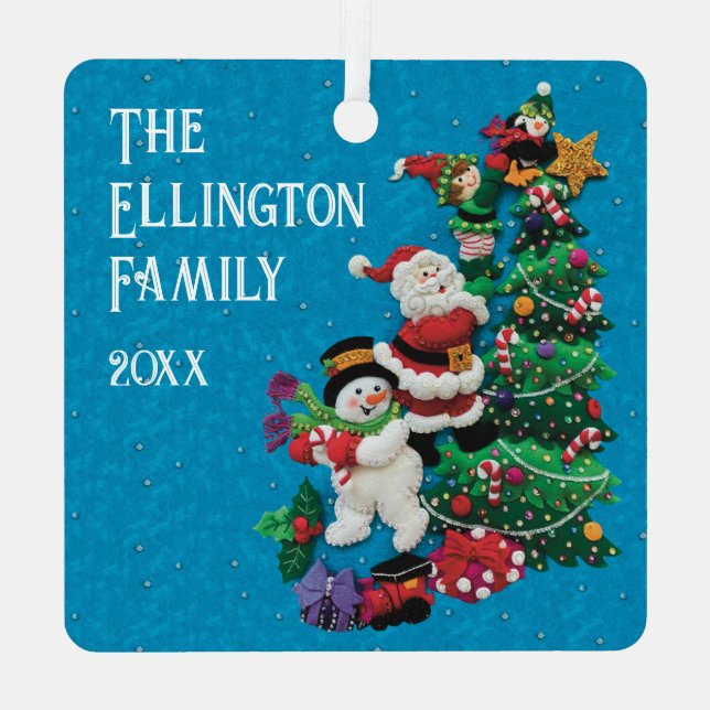 Personalise Year Name Photo Santa Snowman Metal Tree Decoration (Back)