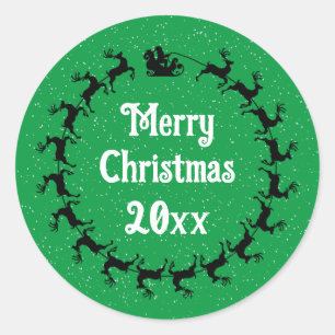 Personalise YEAR Santa's Sleigh Delivery Green Classic Round Sticker