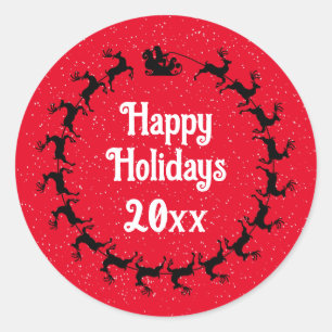 Personalise YEAR Santa's Sleigh Holiday Red Classic Round Sticker