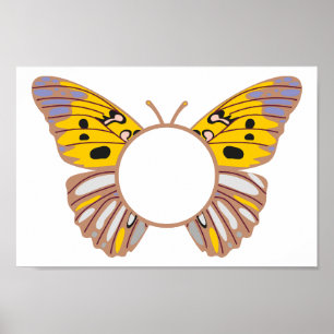 Personalise Yellow Butterfly Round Monogram Poster